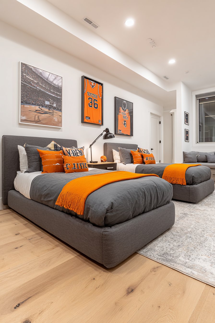Twin Platform Beds with Sports Theme Accents