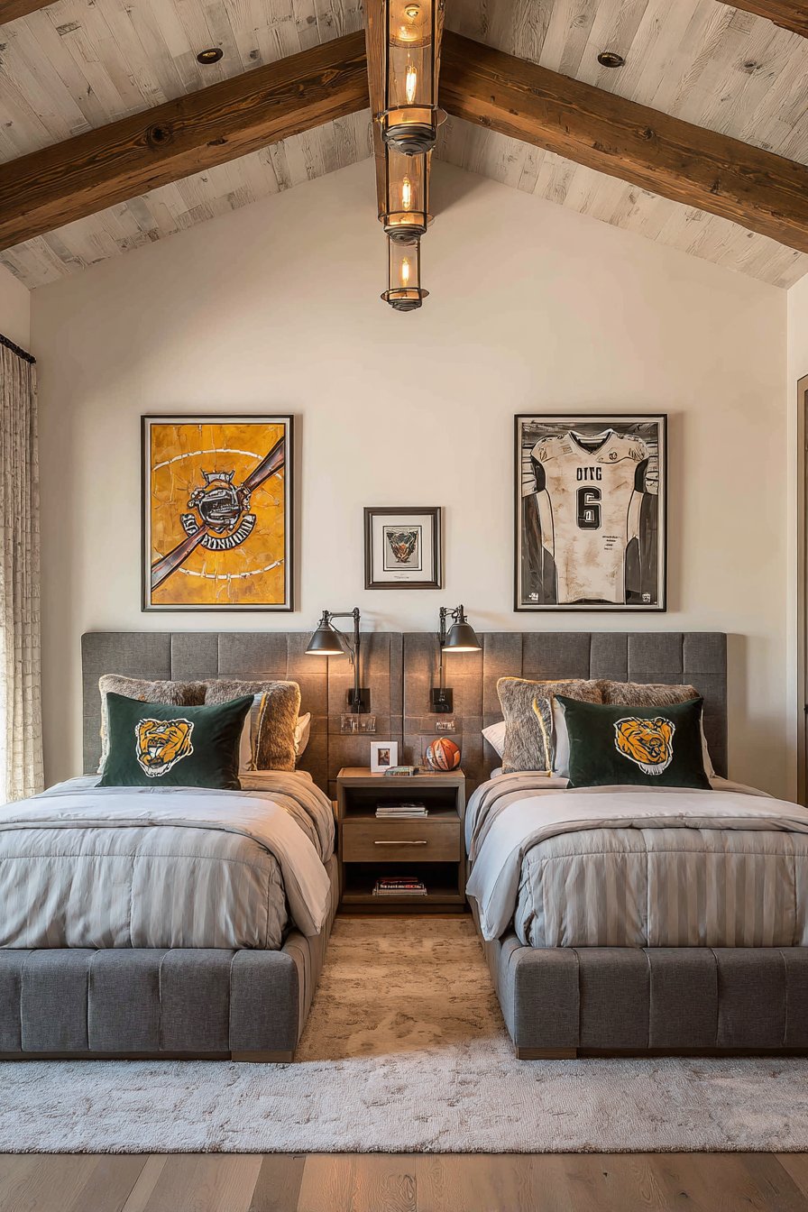 Twin Platform Beds with Sports Theme Accents