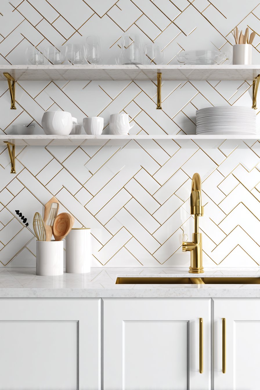 Sophisticated Backsplash with Metallic Grout Detailing