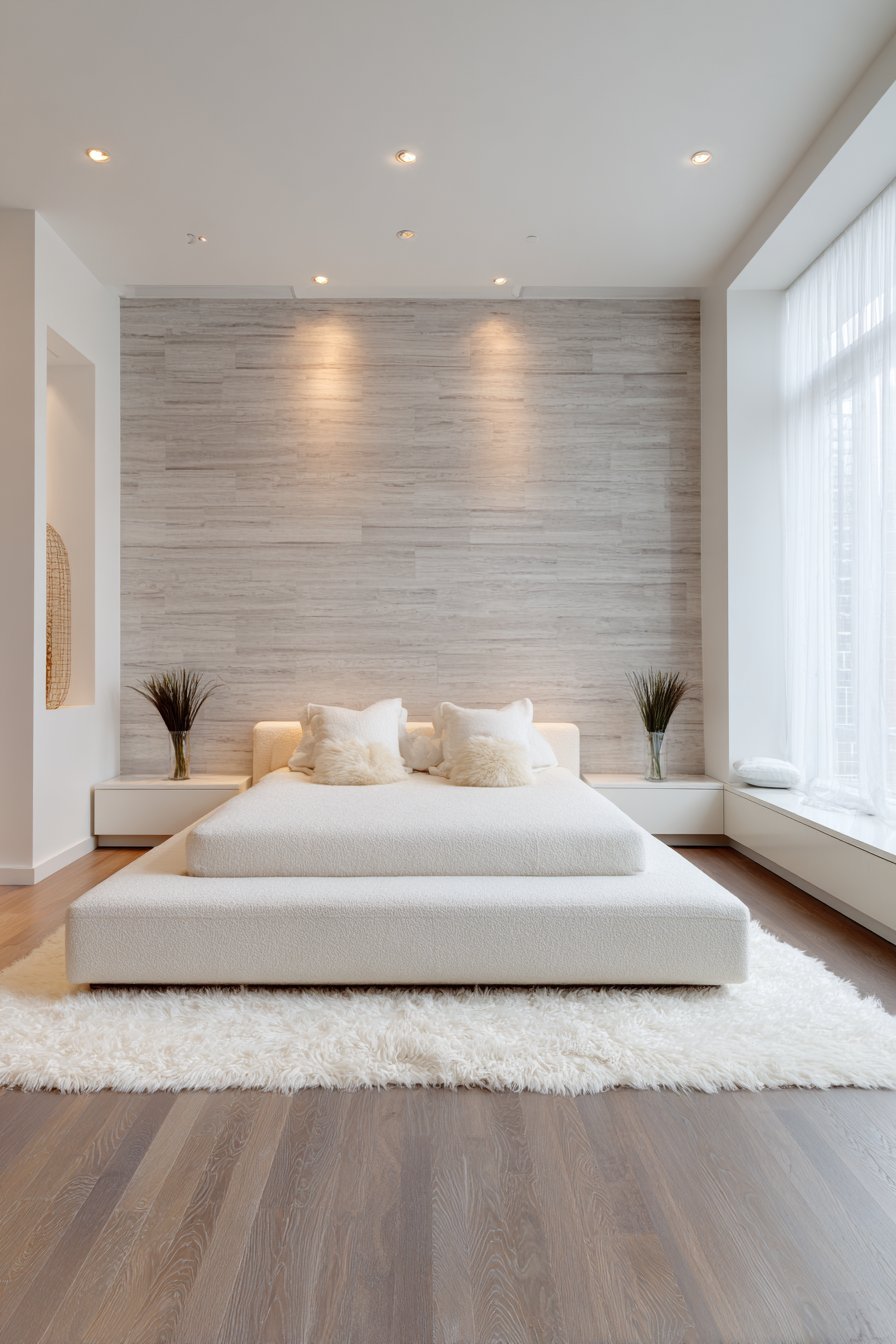 Minimalist Floating Elements and Ivory Bouclé Elegance