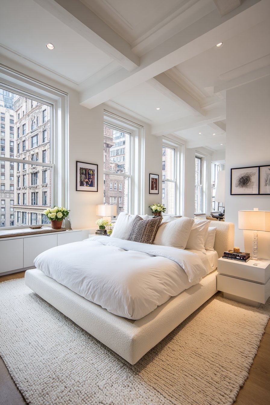 Minimalist Floating Elements and Ivory Bouclé Elegance