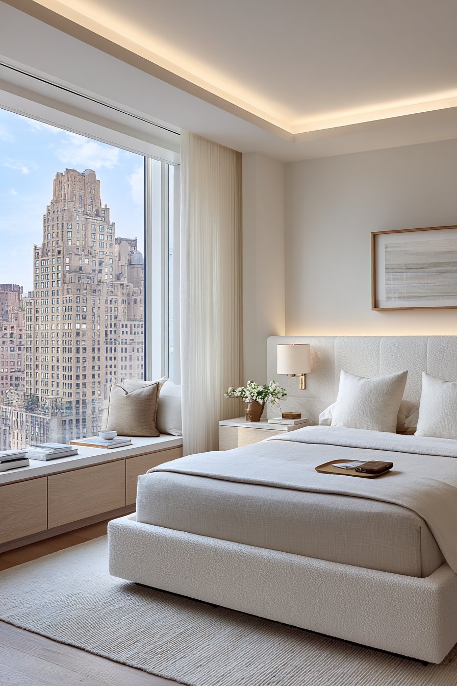 Minimalist Floating Elements and Ivory Bouclé Elegance