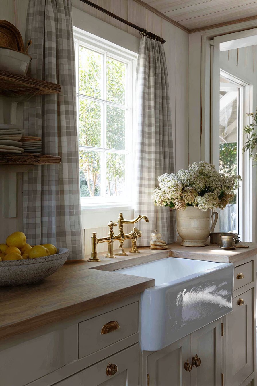 Farmhouse Charm with Gingham Cafe Curtains