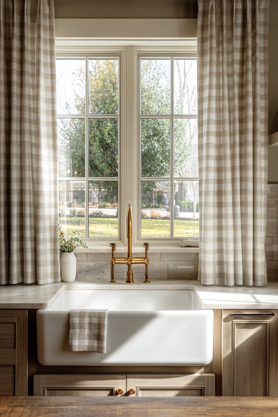 Farmhouse Charm with Gingham Cafe Curtains
