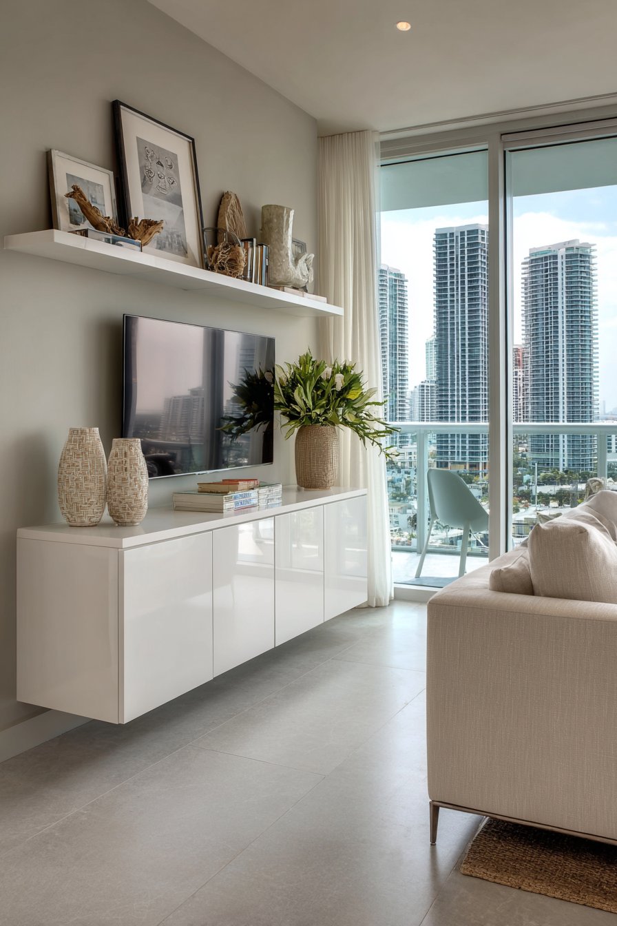 Floating Media Console with Seamless Integration