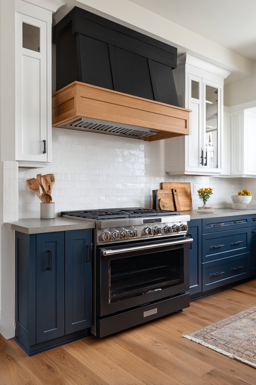 Two-Tone Navy and Oak Modern Kitchen