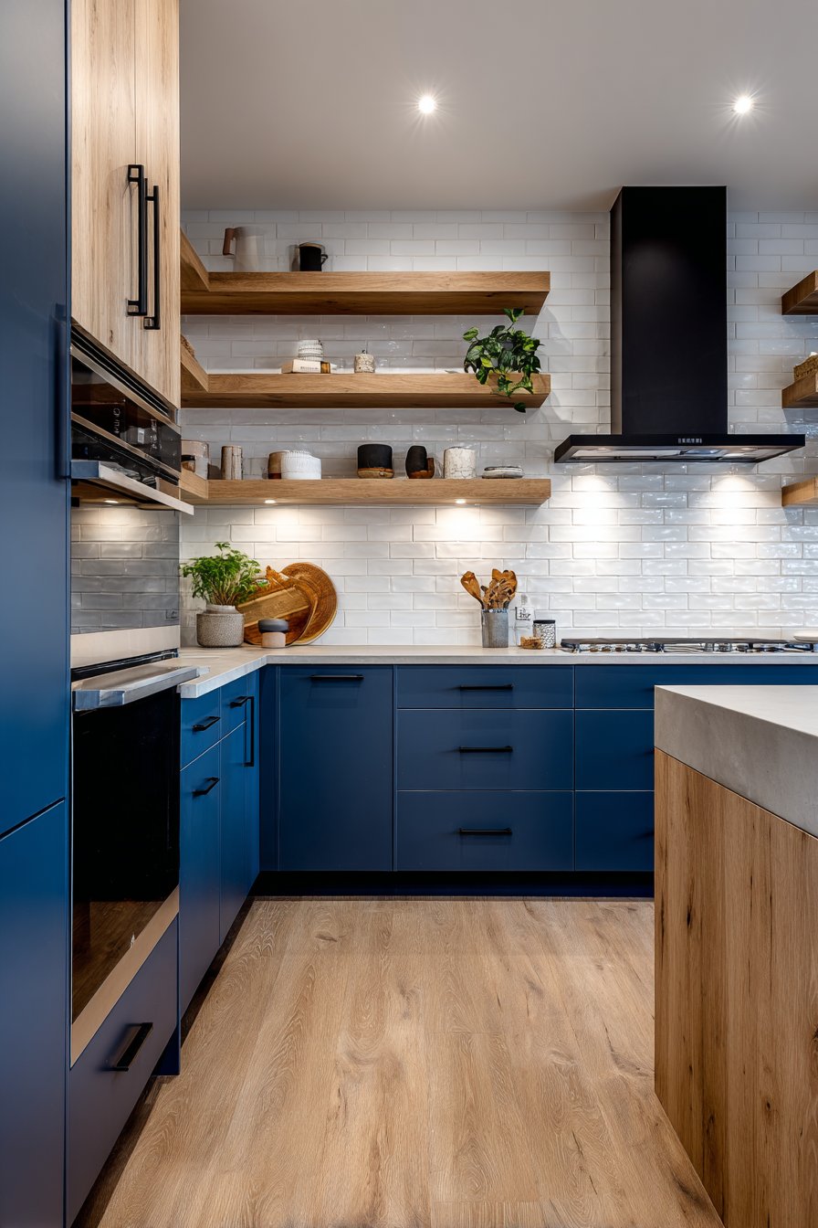 Two-Tone Navy and Oak Modern Kitchen