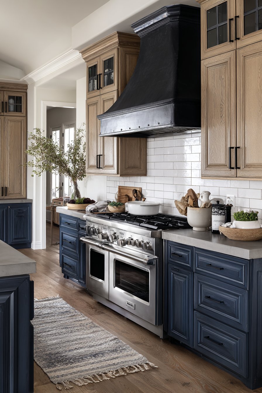 Two-Tone Navy and Oak Modern Kitchen