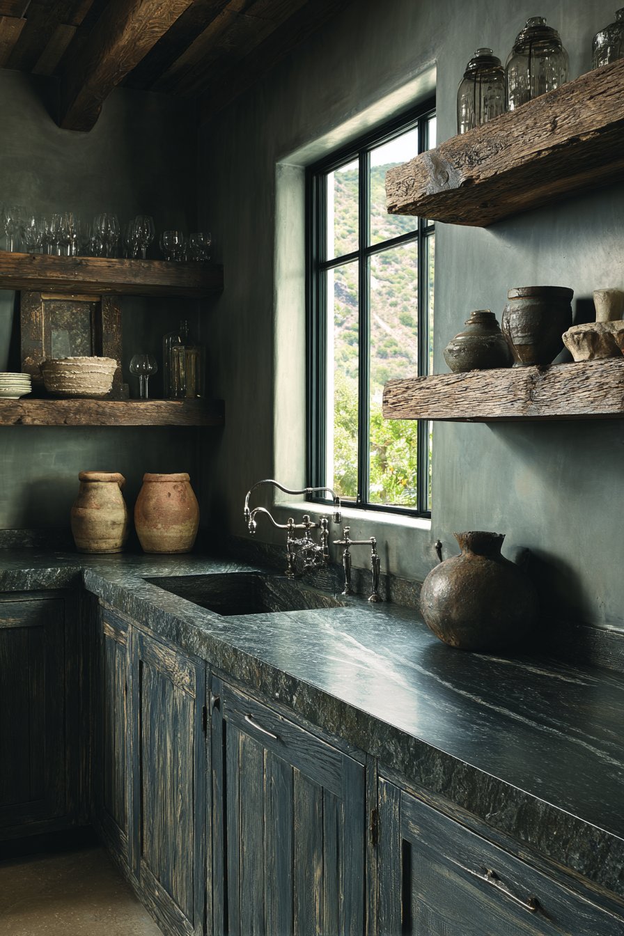 Navy Blue Elegance with Reclaimed Wood Details