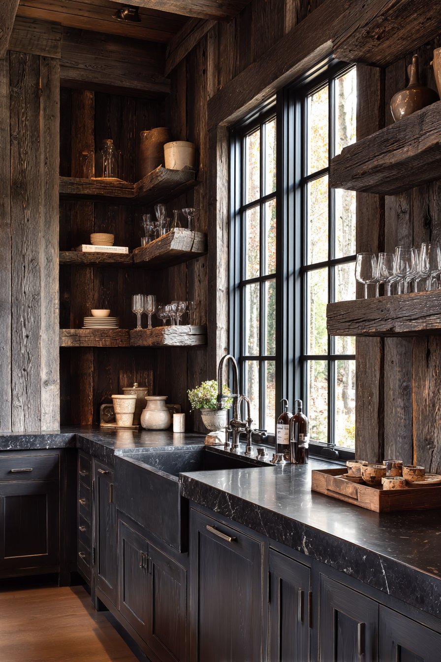 Navy Blue Elegance with Reclaimed Wood Details