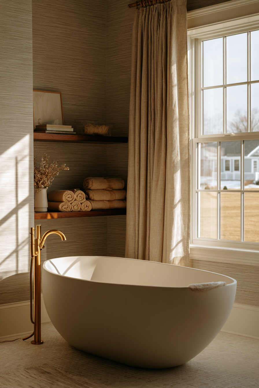 Freestanding Tub Retreat with Vintage Brass Elements