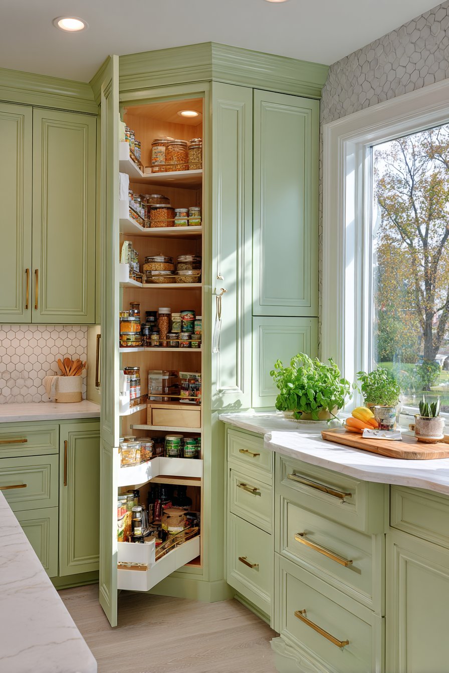 Floor-to-Ceiling Mint Green Storage Solutions