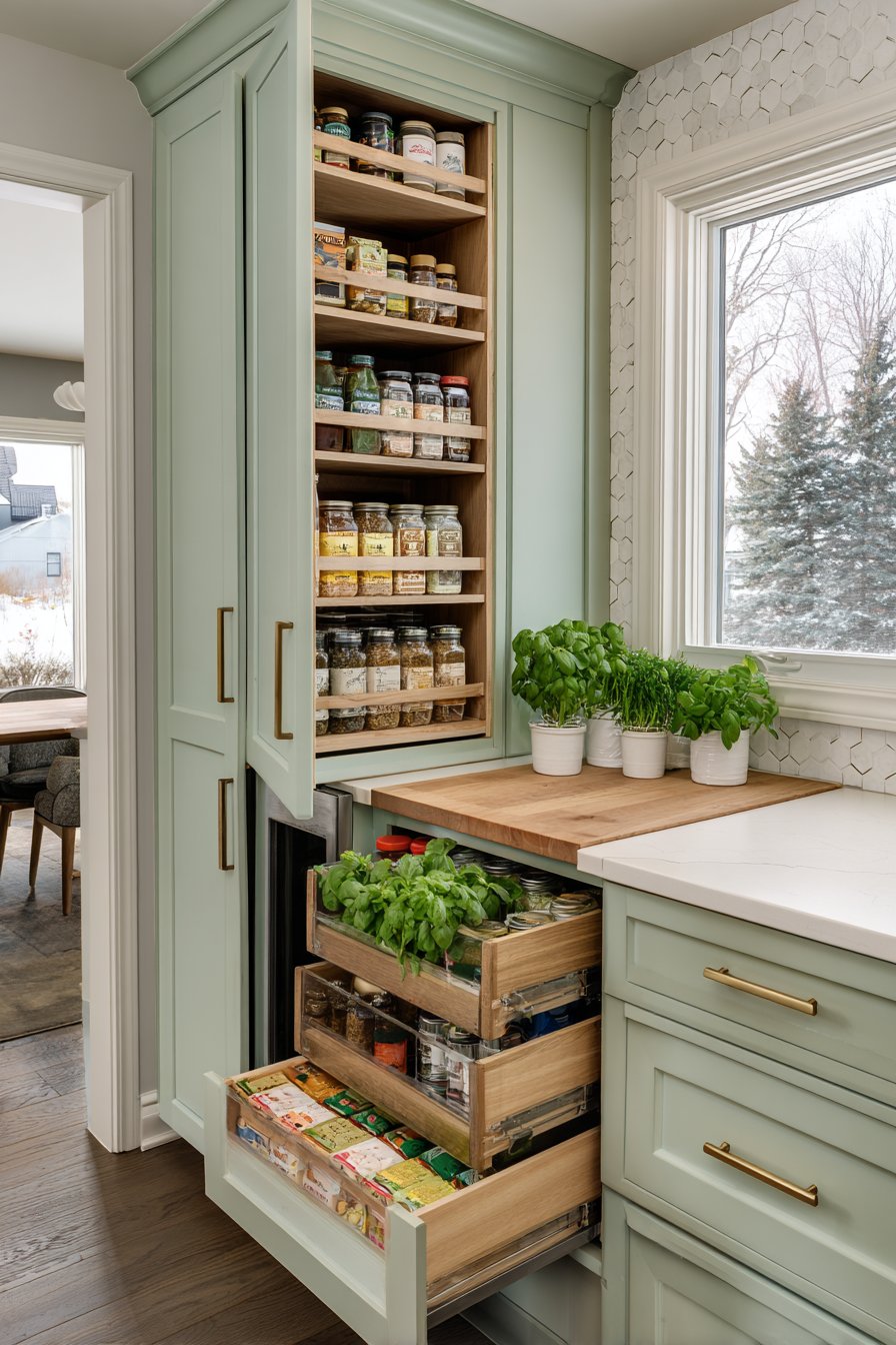 Floor-to-Ceiling Mint Green Storage Solutions