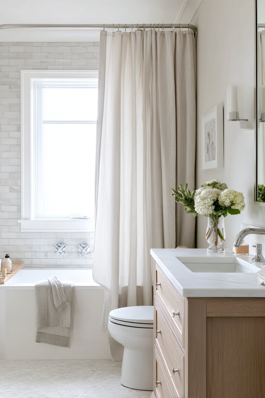 Tub-Shower Combination with Warm Wood Accents