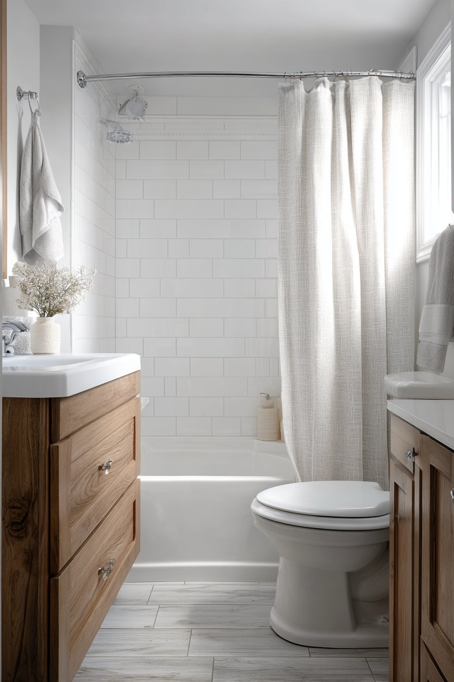 Tub-Shower Combination with Warm Wood Accents
