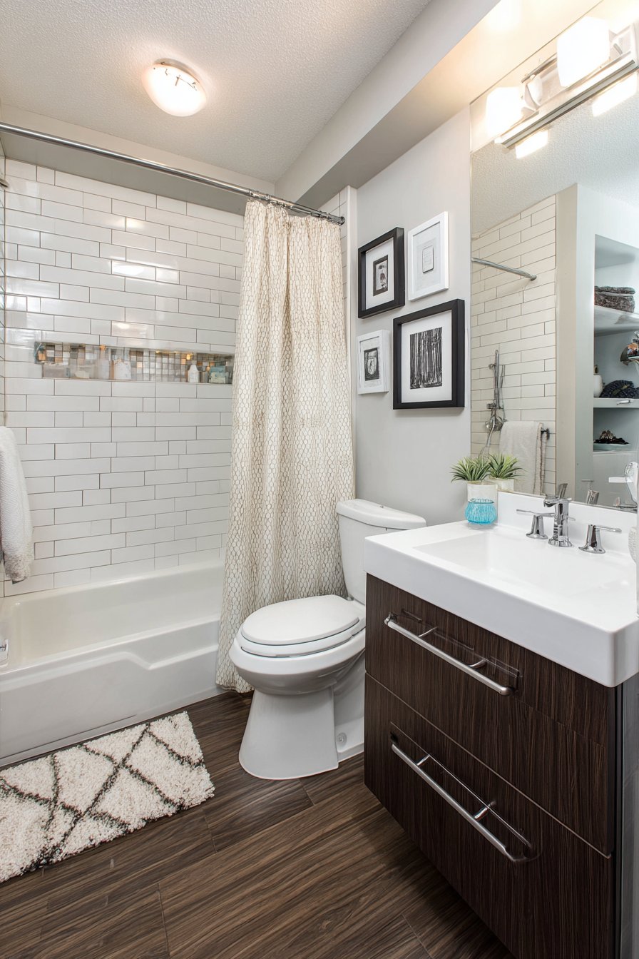 Tub-Shower Combination with Warm Wood Accents