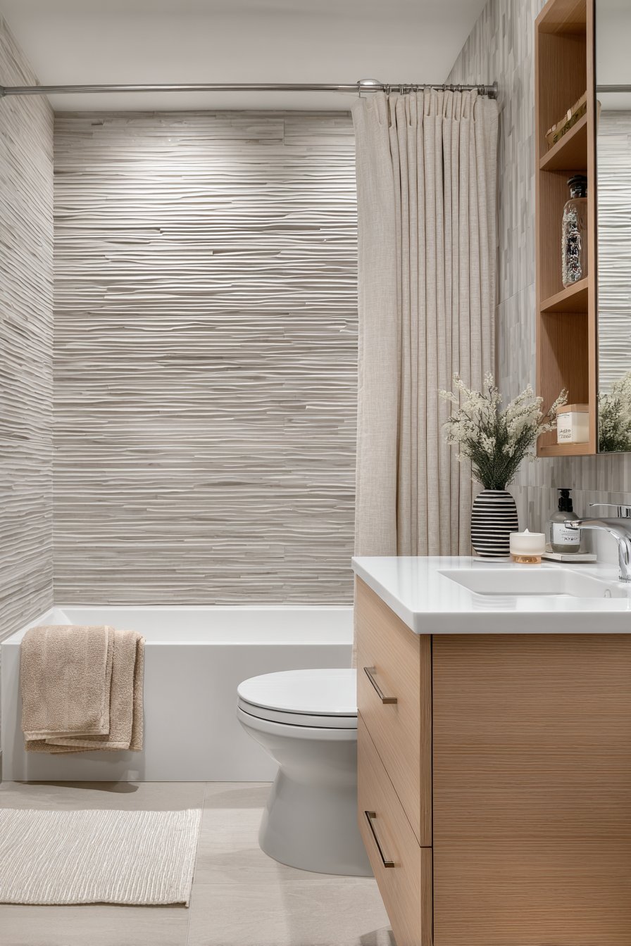 Tub-Shower Combination with Warm Wood Accents
