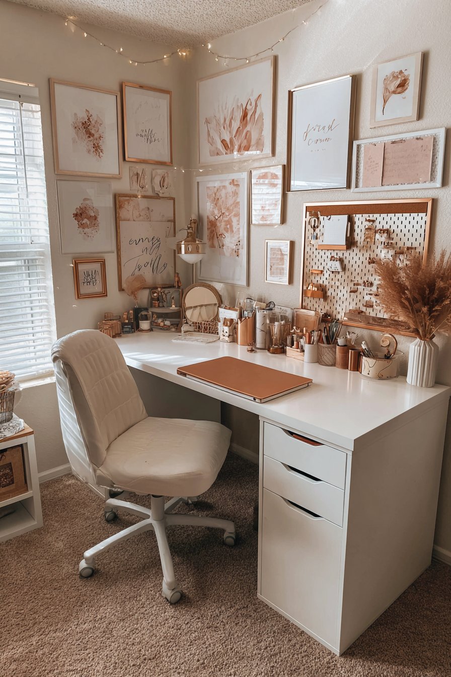 Inspirational Gallery Wall Above Productive Workspace