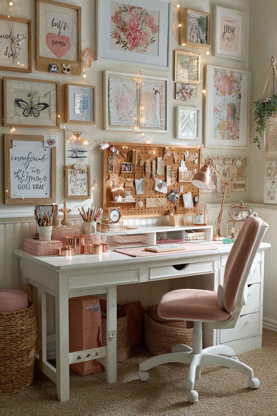 Inspirational Gallery Wall Above Productive Workspace