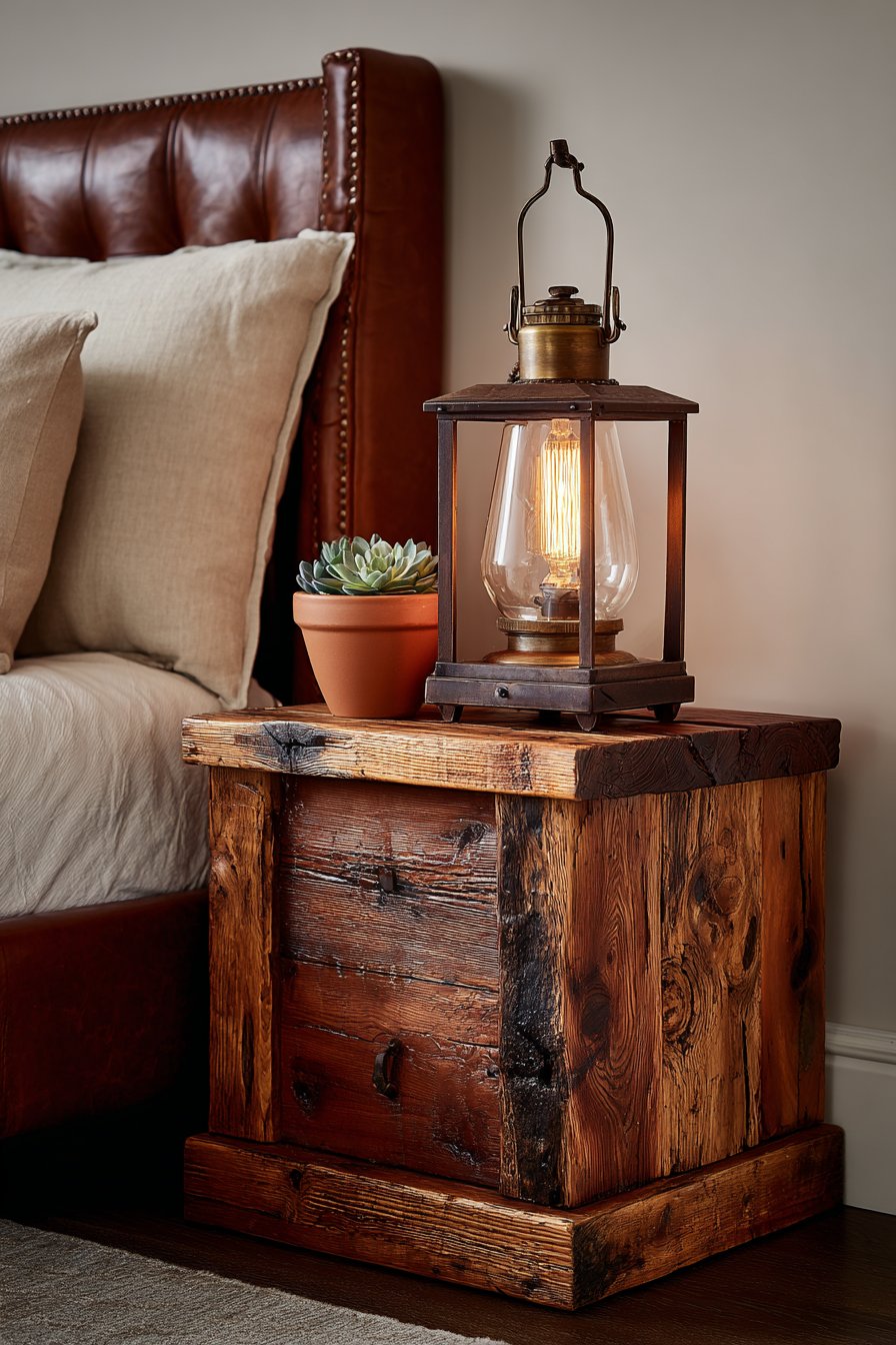 Rustic Nightstand Vignette with Vintage Charm