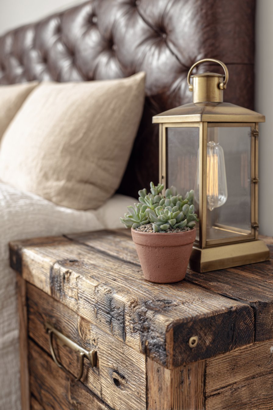 Rustic Nightstand Vignette with Vintage Charm