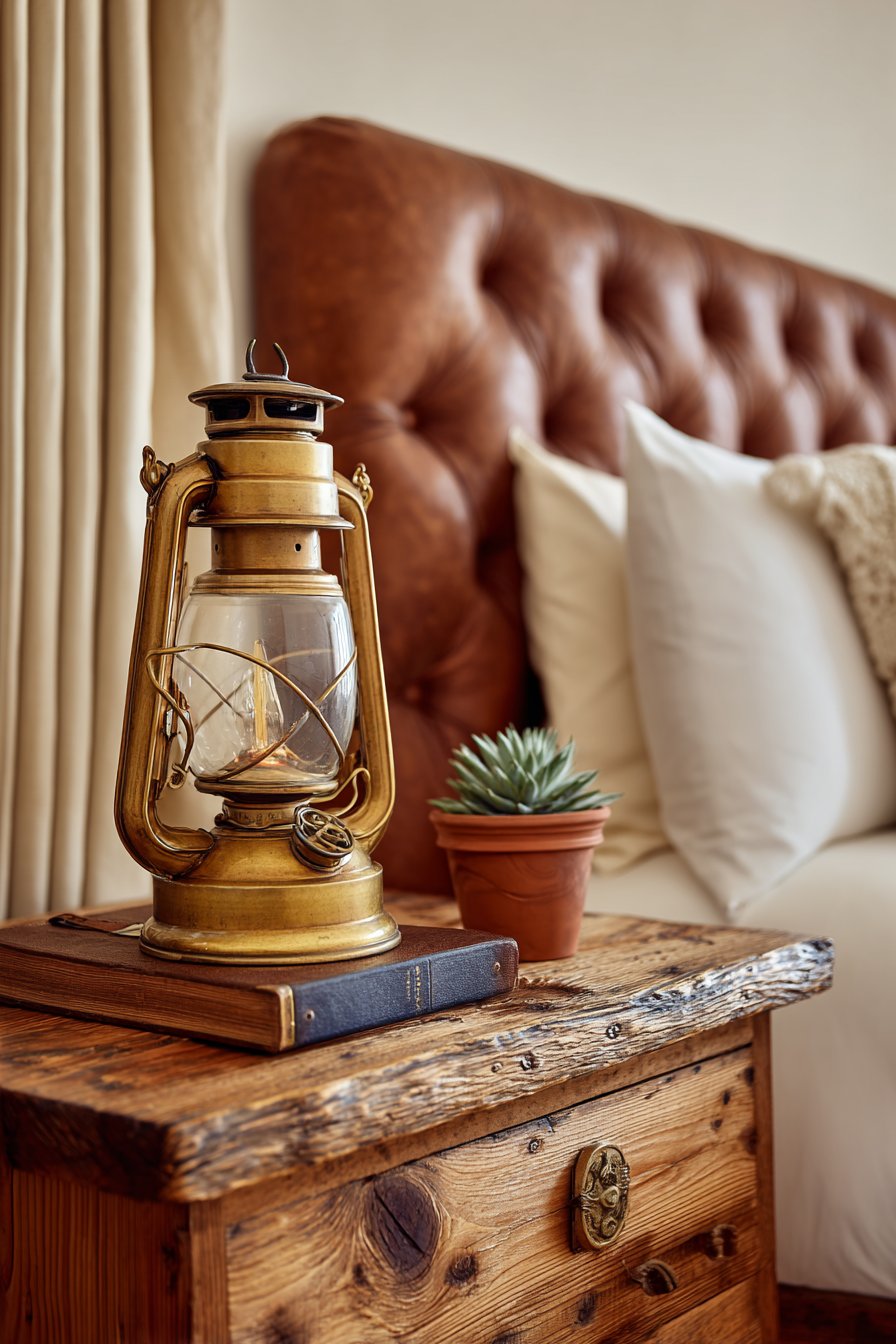 Rustic Nightstand Vignette with Vintage Charm