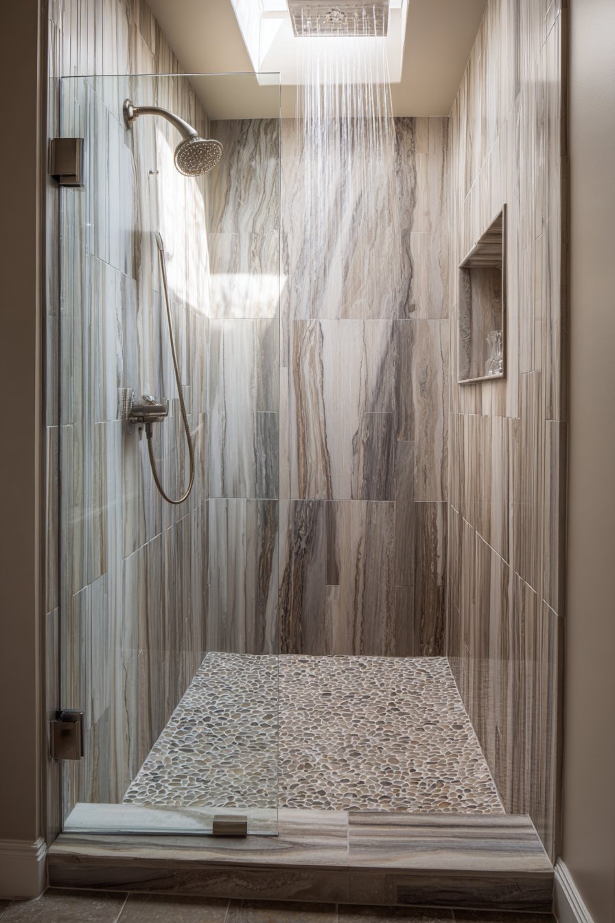 Compact Marble-Inspired Shower Enclosure
