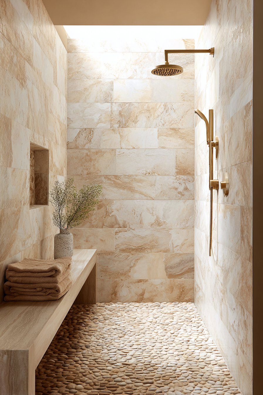 Compact Marble-Inspired Shower Enclosure