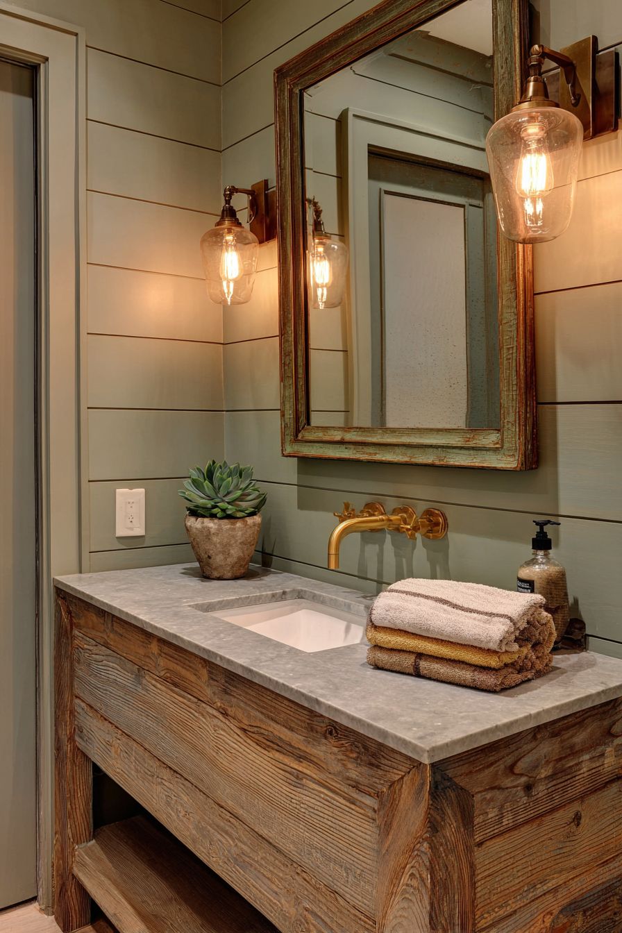 Rustic Reclaimed Wood Vanity with Vintage Charm
