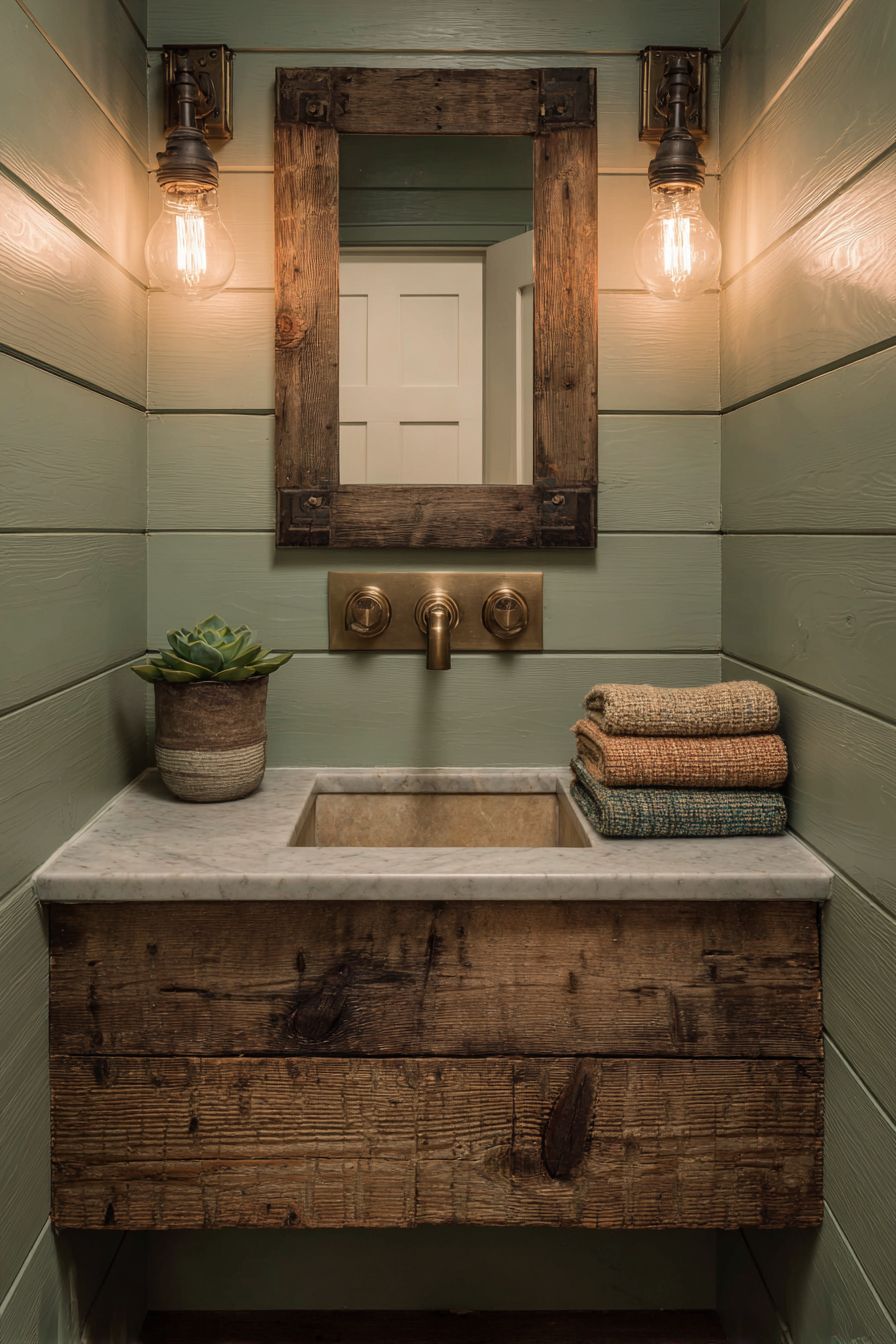 Rustic Reclaimed Wood Vanity with Vintage Charm