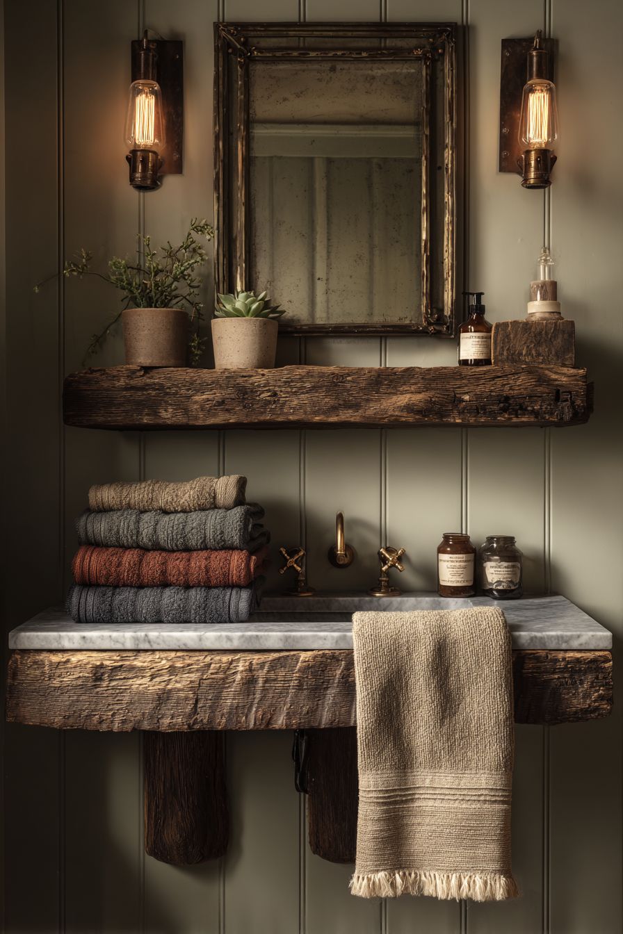Rustic Reclaimed Wood Vanity with Vintage Charm