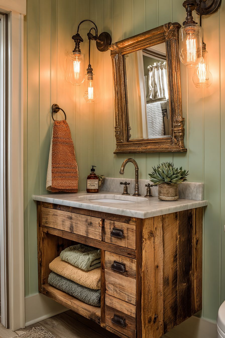 Rustic Reclaimed Wood Vanity with Vintage Charm