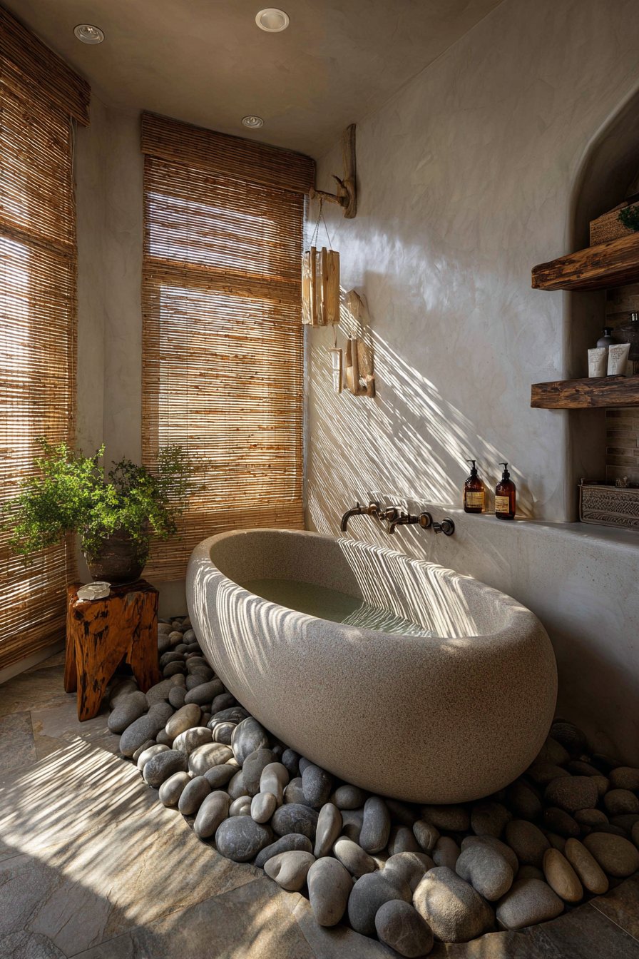 Concrete-Look Porcelain with River Stone Accents