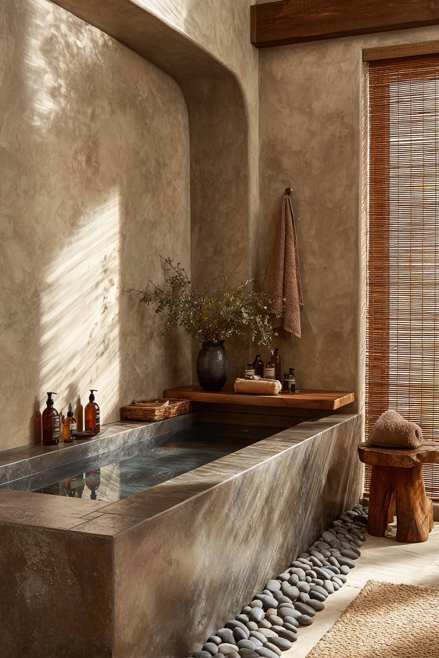 Concrete-Look Porcelain with River Stone Accents