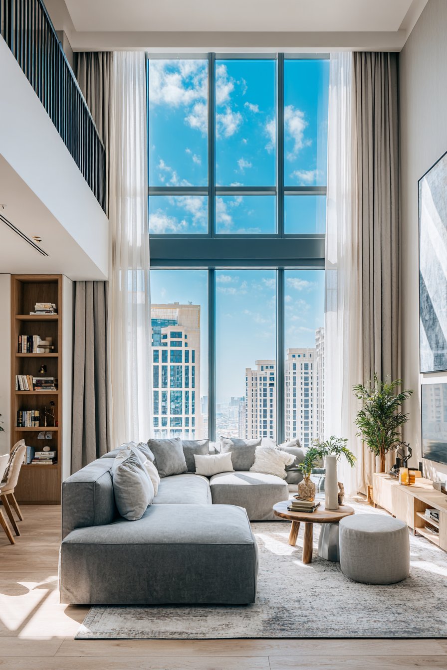 Two-Story Windows with Mezzanine Reading Nook