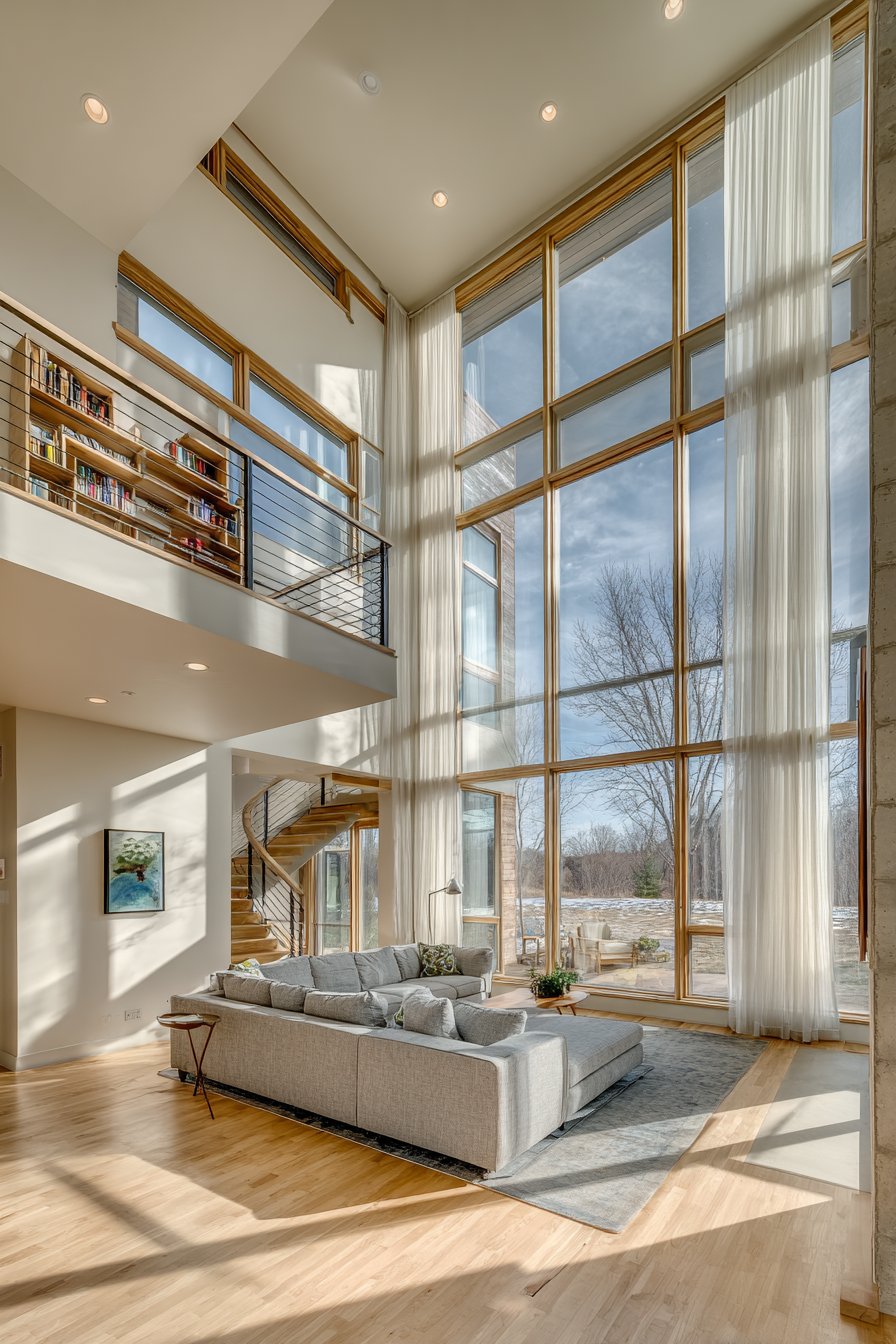 Two-Story Windows with Mezzanine Reading Nook