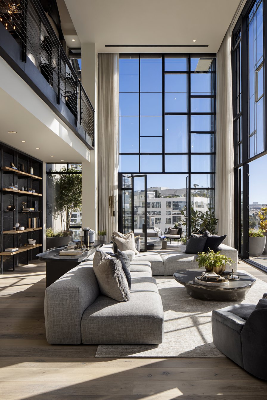 Two-Story Windows with Mezzanine Reading Nook
