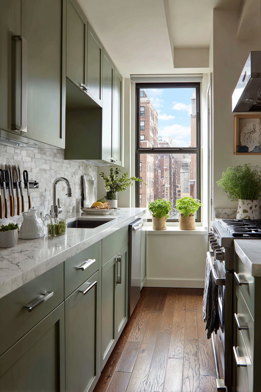 Compact Efficiency with Sage Green Serenity