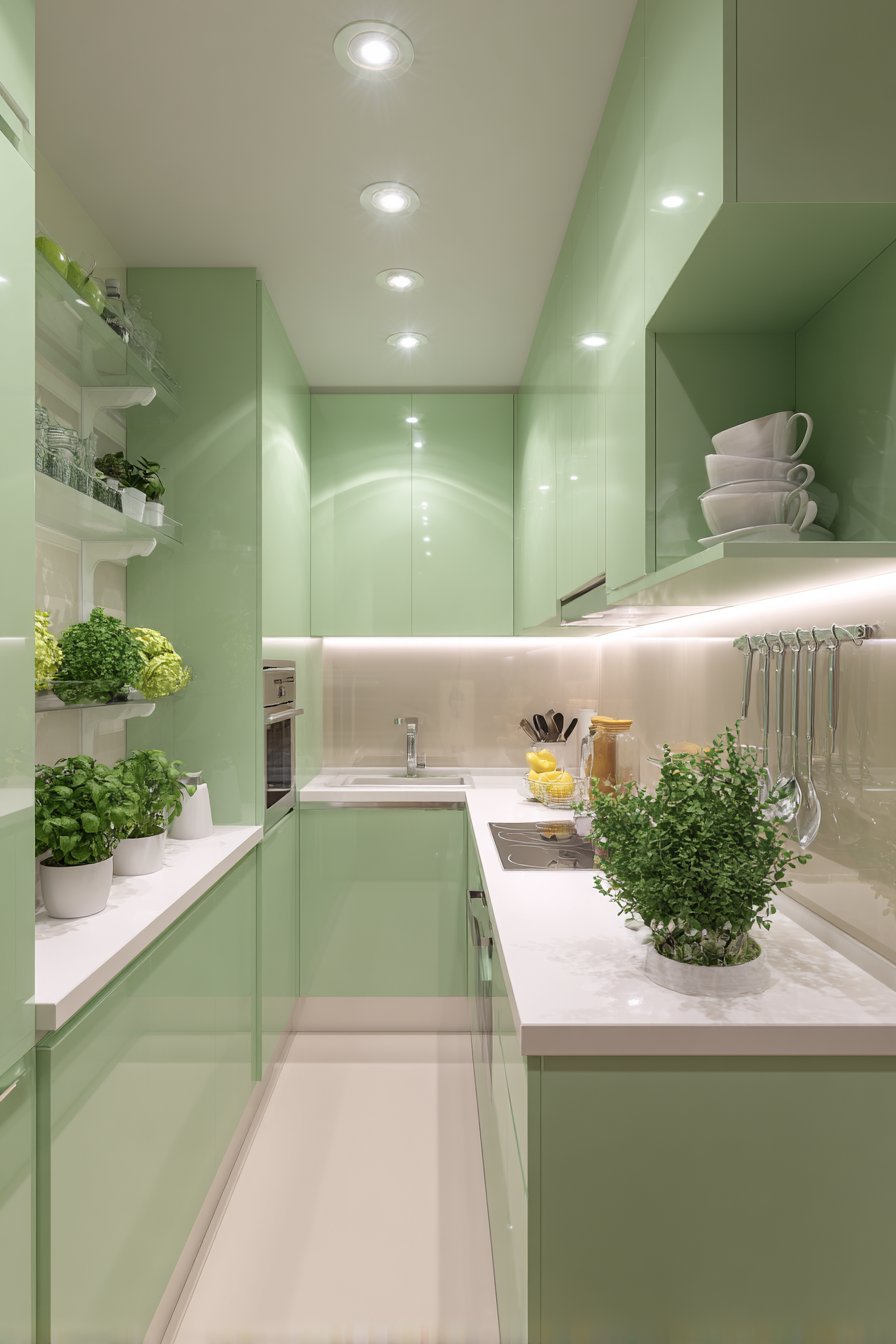 Compact Efficiency with Sage Green Serenity