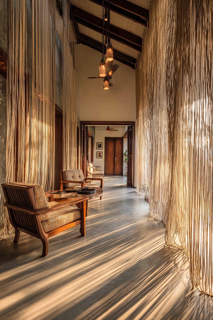 Suspended Rope Partition: Bohemian Texture with Flowing Movement