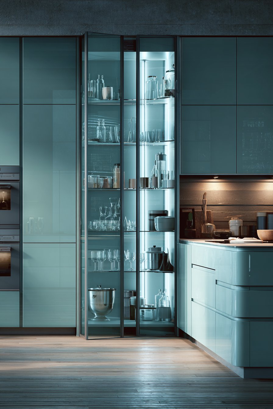 Sage Green Corner Solutions with Glass Displays