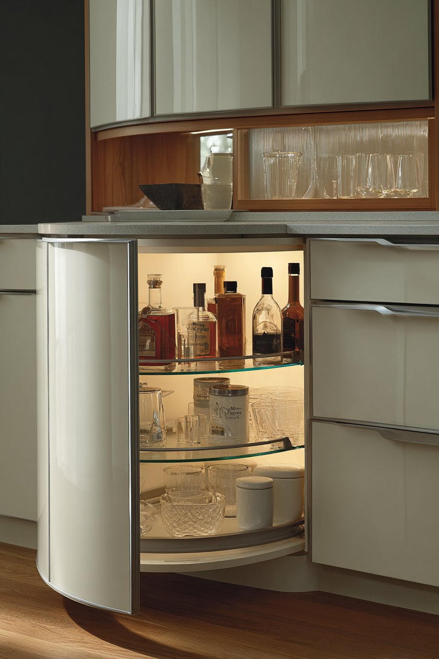 Sage Green Corner Solutions with Glass Displays