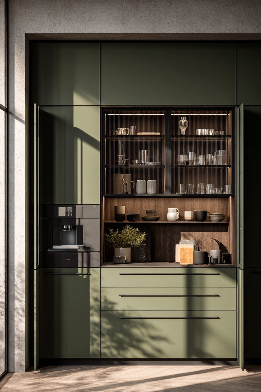 Sage Green Corner Solutions with Glass Displays