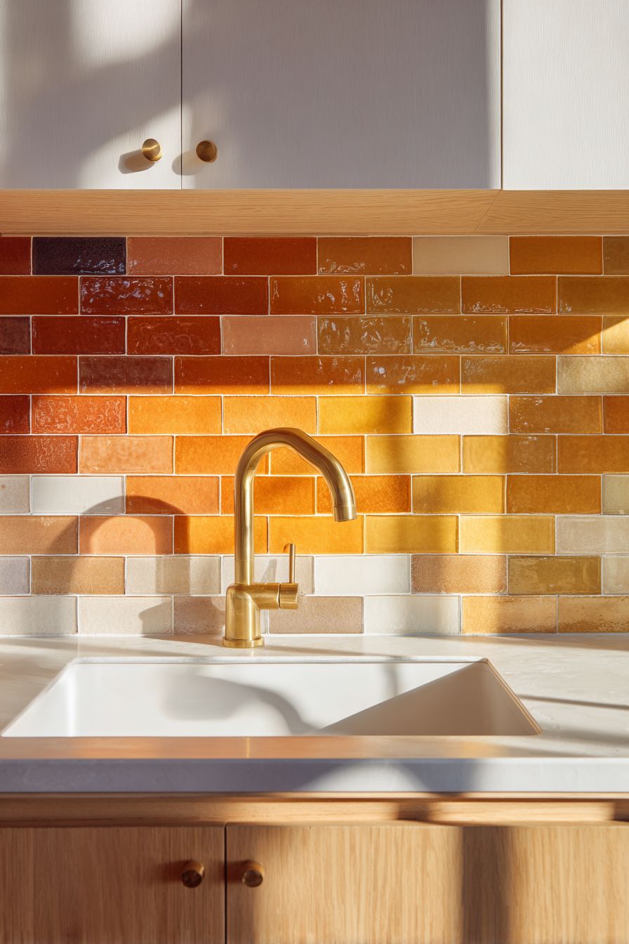 Gradient Orange Ceramic Tile Backsplash
