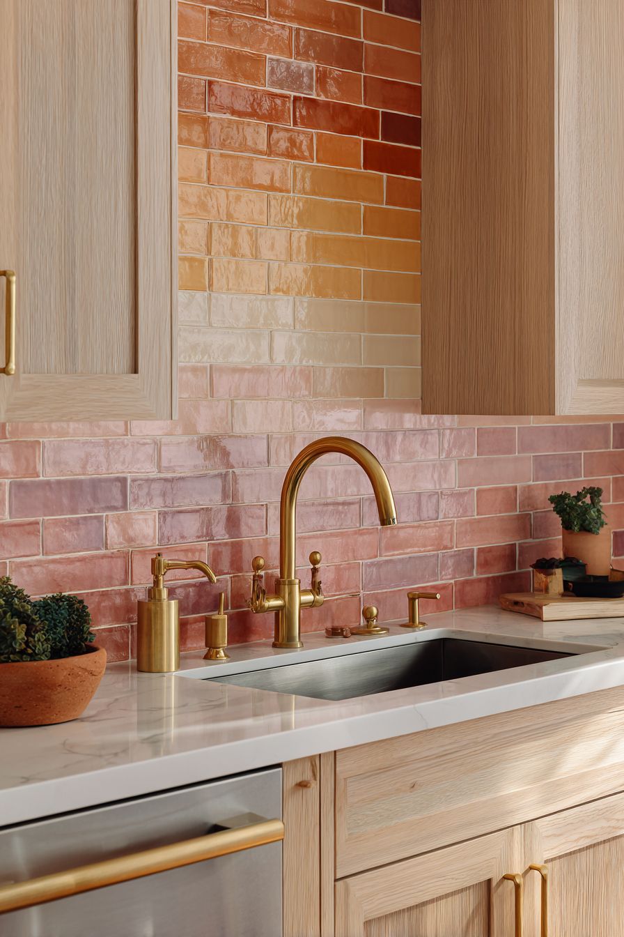 Gradient Orange Ceramic Tile Backsplash