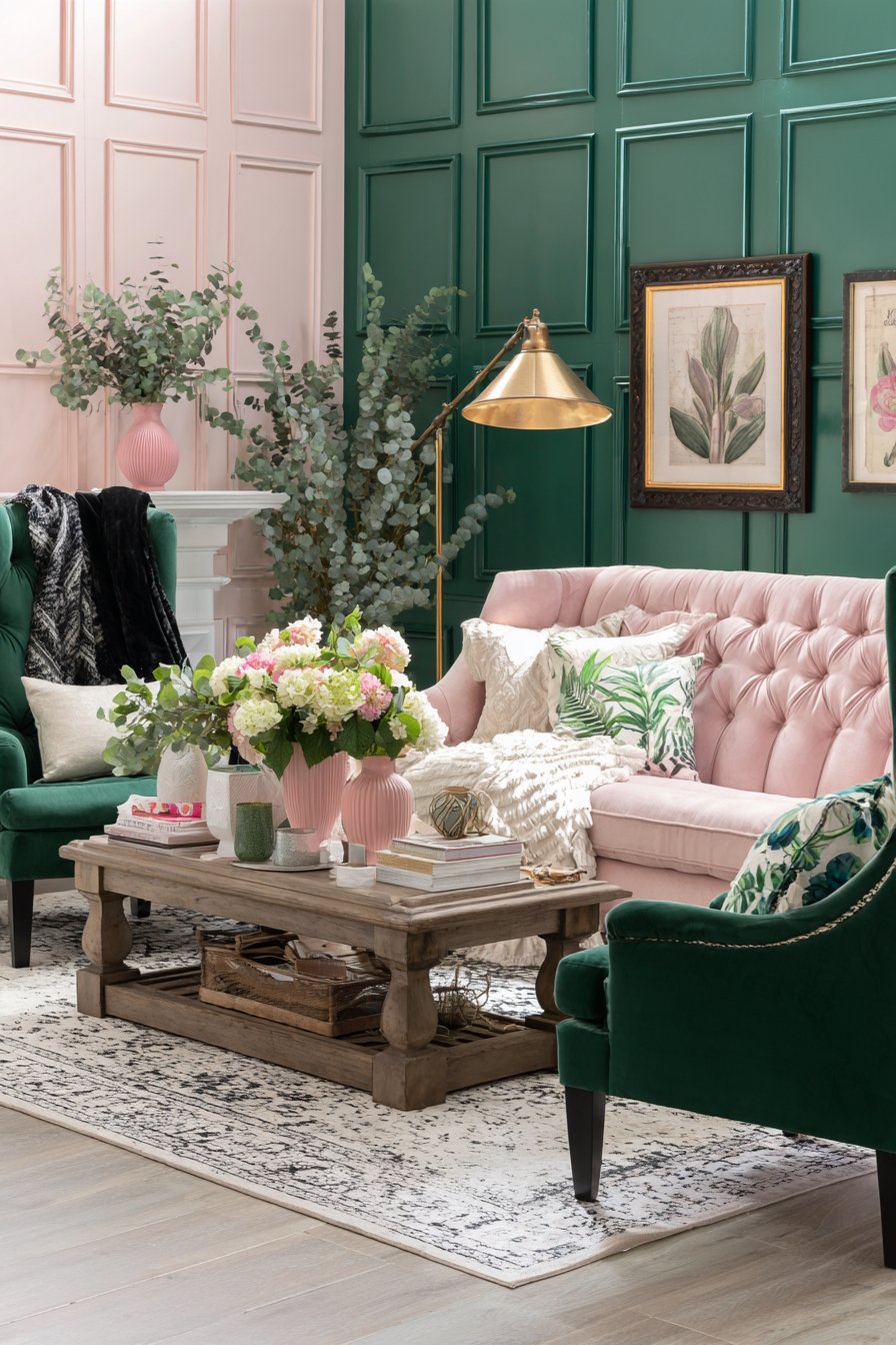 Wainscoting Drama with Forest Green and Blush