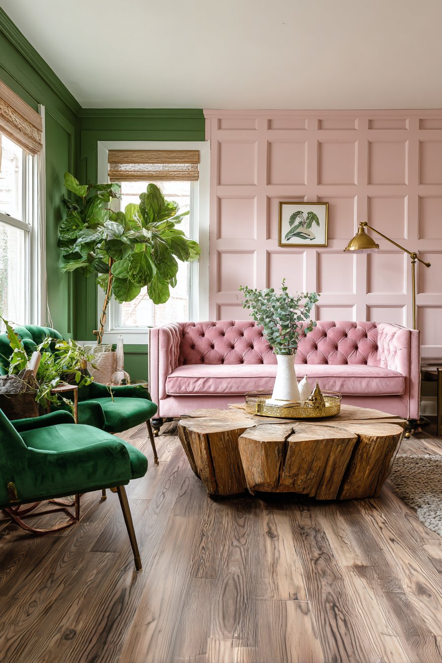 Wainscoting Drama with Forest Green and Blush