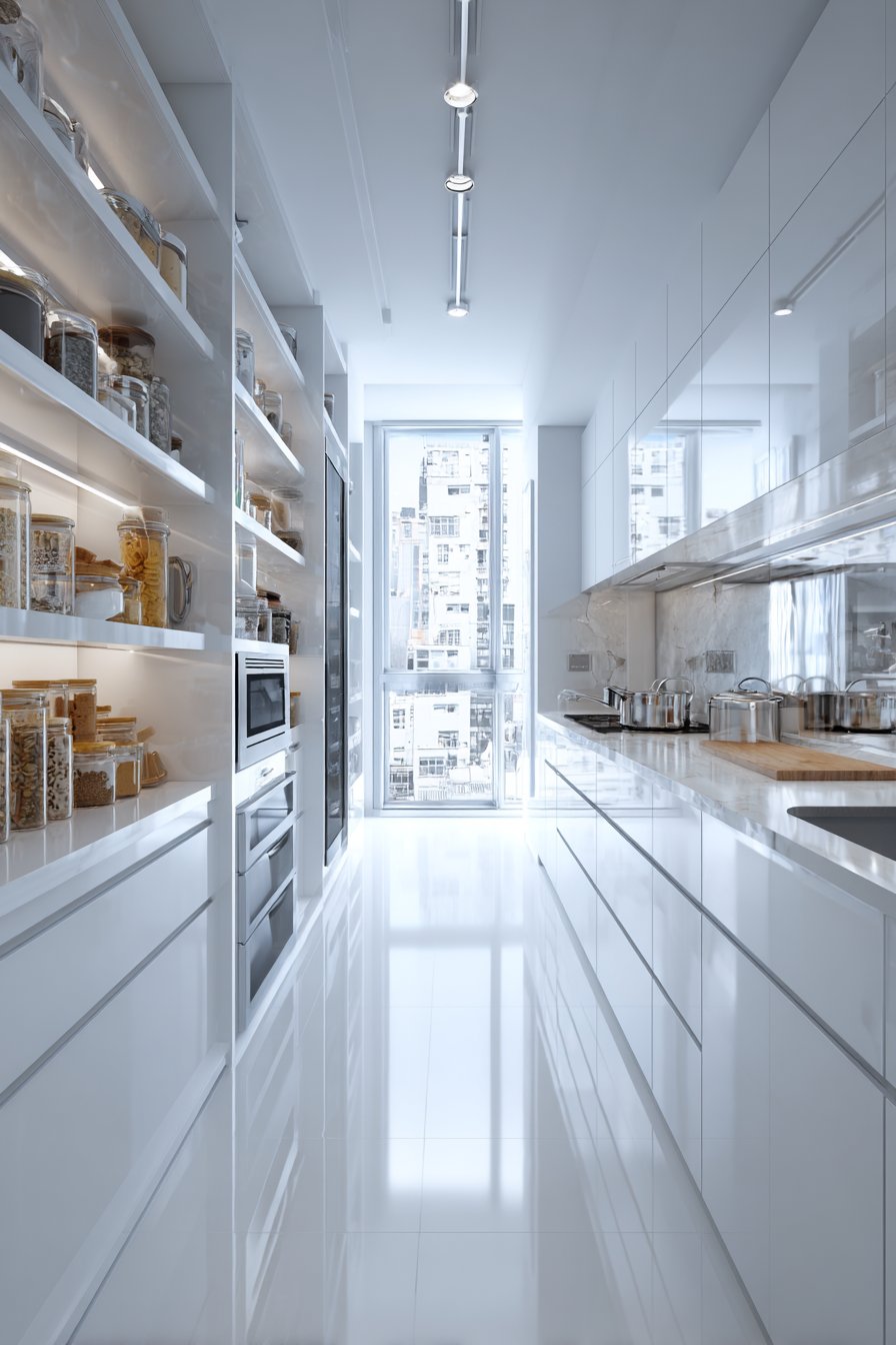 Efficient Galley Kitchen with Space-Multiplying Features
