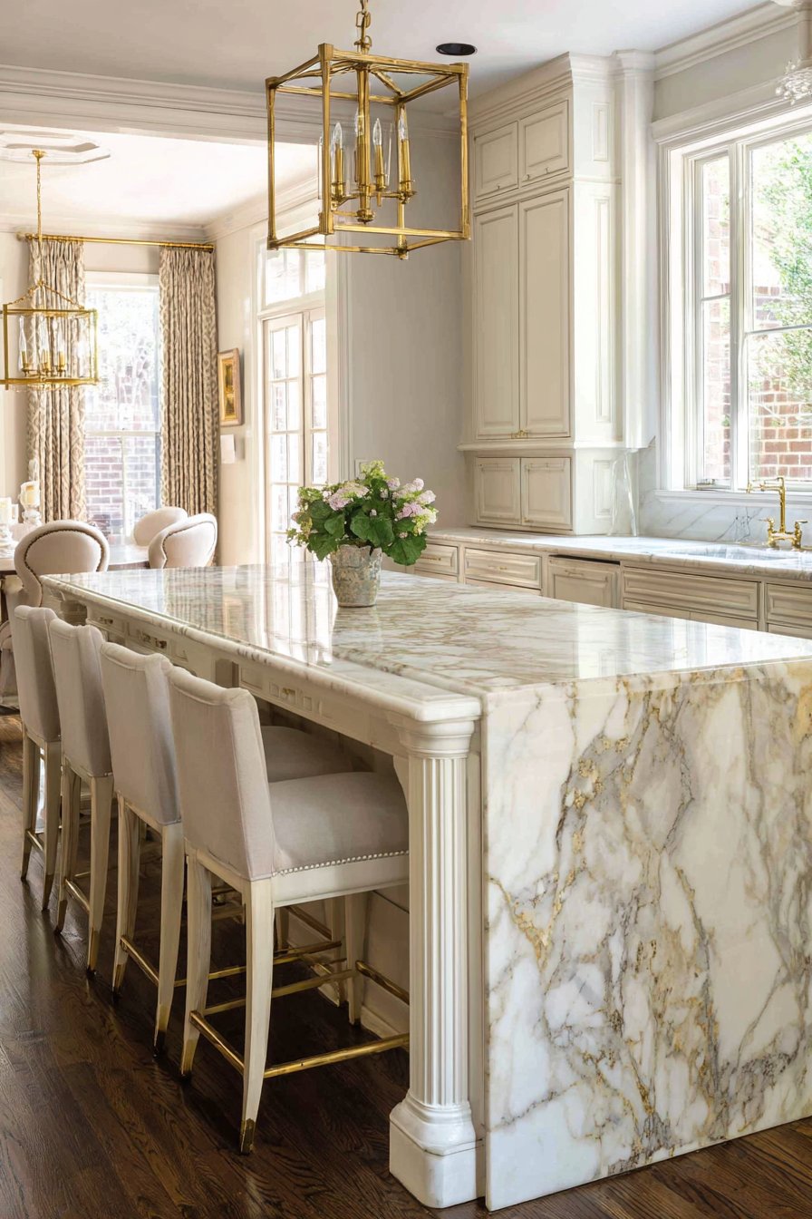 Luxurious Island with Fluted Details and Gold Veining
