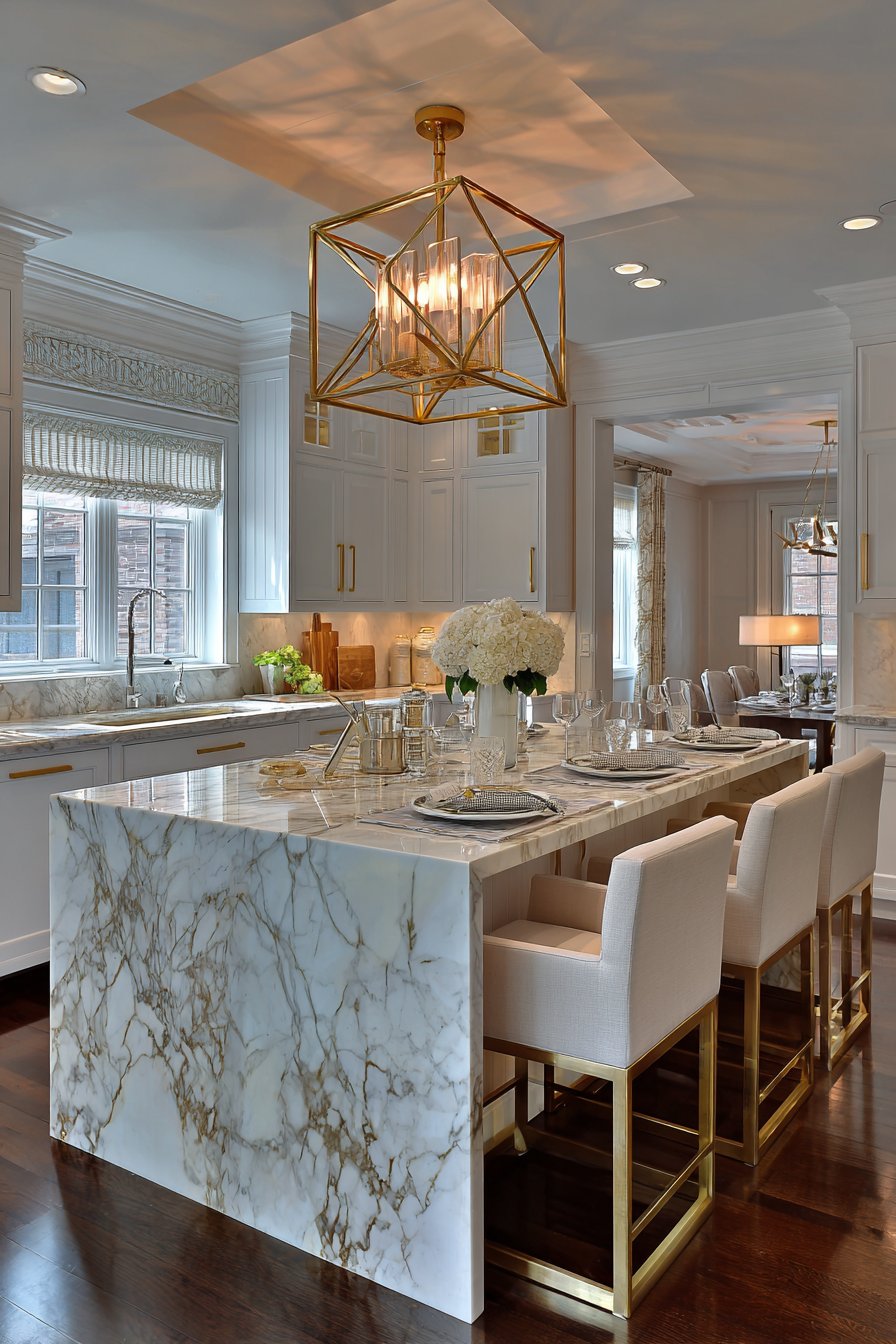 Luxurious Island with Fluted Details and Gold Veining
